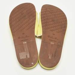 Pre Owned Loro Piana Yellow/White Suede and Leather Waikiki Flat Slides Size 39