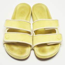 Pre Owned Loro Piana Yellow/White Suede and Leather Waikiki Flat Slides Size 39