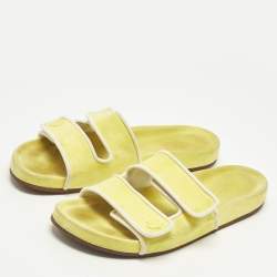 Pre Owned Loro Piana Yellow/White Suede and Leather Waikiki Flat Slides Size 39