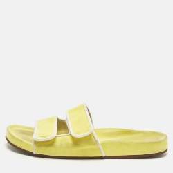 Pre Owned Loro Piana Yellow/White Suede and Leather Waikiki Flat Slides Size 39