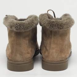 Pre Owned Loro Piana Grey Shearling and Suede Open Walk Ankle Length Boots Size 45