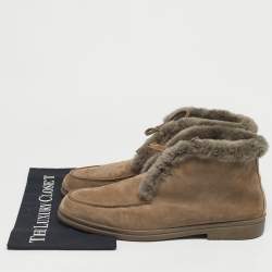 Pre Owned Loro Piana Grey Shearling and Suede Open Walk Ankle Length Boots Size 45