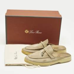 Pre Owned Loro Piana Grey Suede Babouche Charms Walk Mules Size 35.5