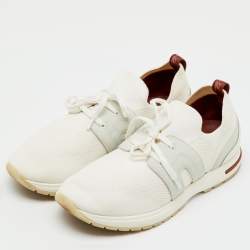 Pre Owned Loro Piana White Knit Fabric and Suede 360 LP Flexy Walk Lace Up Sneakers Size 40