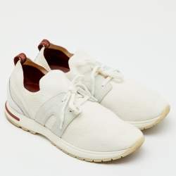 Pre Owned Loro Piana White Knit Fabric and Suede 360 LP Flexy Walk Lace Up Sneakers Size 40