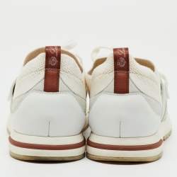 Pre Owned Loro Piana White Knit Fabric and Suede 360 LP Flexy Walk Lace Up Sneakers Size 40