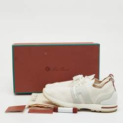 Pre Owned Loro Piana White Knit Fabric and Suede 360 LP Flexy Walk Lace Up Sneakers Size 40