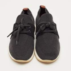 Pre Owned Loro Piana Black Knit Fabric 360 LP Flexy Walk Lace Up Sneakers Size 35.5