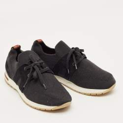 Pre Owned Loro Piana Black Knit Fabric 360 LP Flexy Walk Lace Up Sneakers Size 35.5