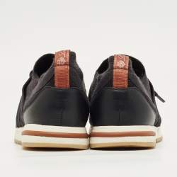 Pre Owned Loro Piana Black Knit Fabric 360 LP Flexy Walk Lace Up Sneakers Size 35.5