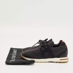 Pre Owned Loro Piana Black Knit Fabric 360 LP Flexy Walk Lace Up Sneakers Size 35.5