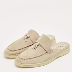 Pre Owned Loro Piana Grey Suede Babouche Charms Walk Mules Size 36