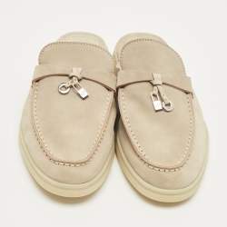 Pre Owned Loro Piana Grey Suede Babouche Charms Walk Mules Size 36