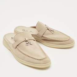Pre Owned Loro Piana Grey Suede Babouche Charms Walk Mules Size 36