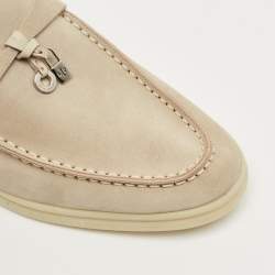 Pre Owned Loro Piana Grey Suede Babouche Charms Walk Mules Size 36