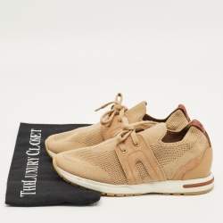 Pre Owned Loro Piana Beige Knit Fabric and Suede 360 LP Flexy Walk Lace Up Sneakers Size 35