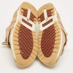 Pre Owned Loro Piana Beige Knit Fabric and Suede 360 LP Flexy Walk Lace Up Sneakers Size 35