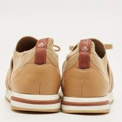 Pre Owned Loro Piana Beige Knit Fabric and Suede 360 LP Flexy Walk Lace Up Sneakers Size 35