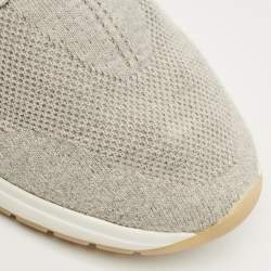 Pre Owned Loro Piana Grey Knit Fabric and Leather 360 LP Flexy Walk Lace Up Sneakers Size 35