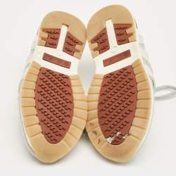 Pre Owned Loro Piana Grey Knit Fabric and Leather 360 LP Flexy Walk Lace Up Sneakers Size 35