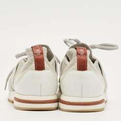 Pre Owned Loro Piana Grey Knit Fabric and Leather 360 LP Flexy Walk Lace Up Sneakers Size 35