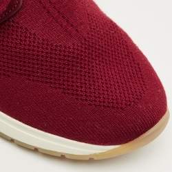 Pre Owned Loro Piana Burgundy Knit Fabric and Suede 360 LP Flexy Walk Lace Up Sneakers Size 35.5