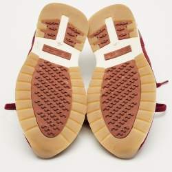 Pre Owned Loro Piana Burgundy Knit Fabric and Suede 360 LP Flexy Walk Lace Up Sneakers Size 35.5
