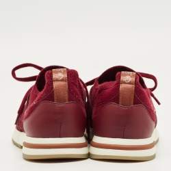 Pre Owned Loro Piana Burgundy Knit Fabric and Suede 360 LP Flexy Walk Lace Up Sneakers Size 35.5