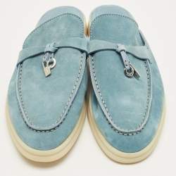 Pre Owned Loro Piana Light Blue Suede Babouche Charms Walk Mules Size 36