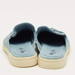 Pre Owned Loro Piana Light Blue Suede Babouche Charms Walk Mules Size 36