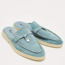 Pre Owned Loro Piana Light Blue Suede Babouche Charms Walk Mules Size 36