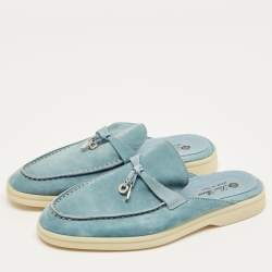 Pre Owned Loro Piana Light Blue Suede Babouche Charms Walk Mules Size 36