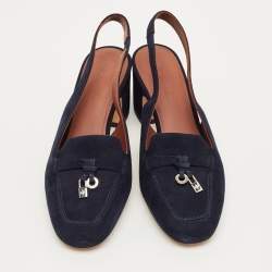 Pre Owned Loro Piana Navy Blue Suede Summer Charms Walk Slingback Sandals Size 35.5