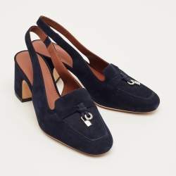 Pre Owned Loro Piana Navy Blue Suede Summer Charms Walk Slingback Sandals Size 35.5