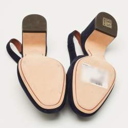 Pre Owned Loro Piana Navy Blue Suede Summer Charms Walk Slingback Sandals Size 35.5