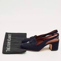 Pre Owned Loro Piana Navy Blue Suede Summer Charms Walk Slingback Sandals Size 35.5