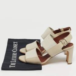 Pre Owned Loro Piana Off White Canvas and Leather Slingback Sandals Size 36