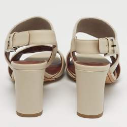 Pre Owned Loro Piana Off White Canvas and Leather Slingback Sandals Size 36