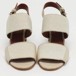 Pre Owned Loro Piana Off White Canvas and Leather Slingback Sandals Size 36