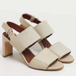 Pre Owned Loro Piana Off White Canvas and Leather Slingback Sandals Size 36