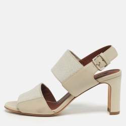 Pre Owned Loro Piana Off White Canvas and Leather Slingback Sandals Size 36