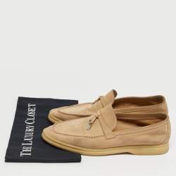 Pre Owned Loro Piana Beige Suede Summer Charms Walk Loafers Size 39.5