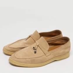 Pre Owned Loro Piana Beige Suede Summer Charms Walk Loafers Size 39.5