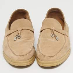 Pre Owned Loro Piana Beige Suede Summer Charms Walk Loafers Size 39.5