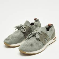Pre Owned Loro Piana 360 LP Flexy Walk Size 36 Grey Knit Fabric Lace Up Sneakers