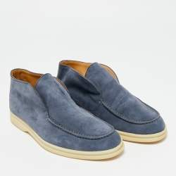 Pre Owned Loro Piana Open Walk Size 35.5 Blue Suede Ankle Length Boots