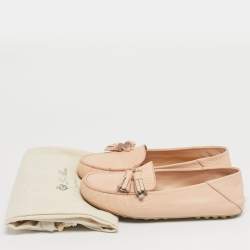 مملوكة مسبقًا Loro Piana Size 36 Light Pink Leather LP Dot Walk Slip On Loafers