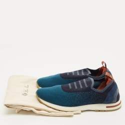 مملوكة مسبقًا Loro Piana 360 LP Flexy Walk Size 38.5 Navy Blue Knit Fabric Slip On Sneakers