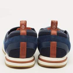 مملوكة مسبقًا Loro Piana 360 LP Flexy Walk Size 38.5 Navy Blue Knit Fabric Slip On Sneakers