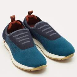 مملوكة مسبقًا Loro Piana 360 LP Flexy Walk Size 38.5 Navy Blue Knit Fabric Slip On Sneakers